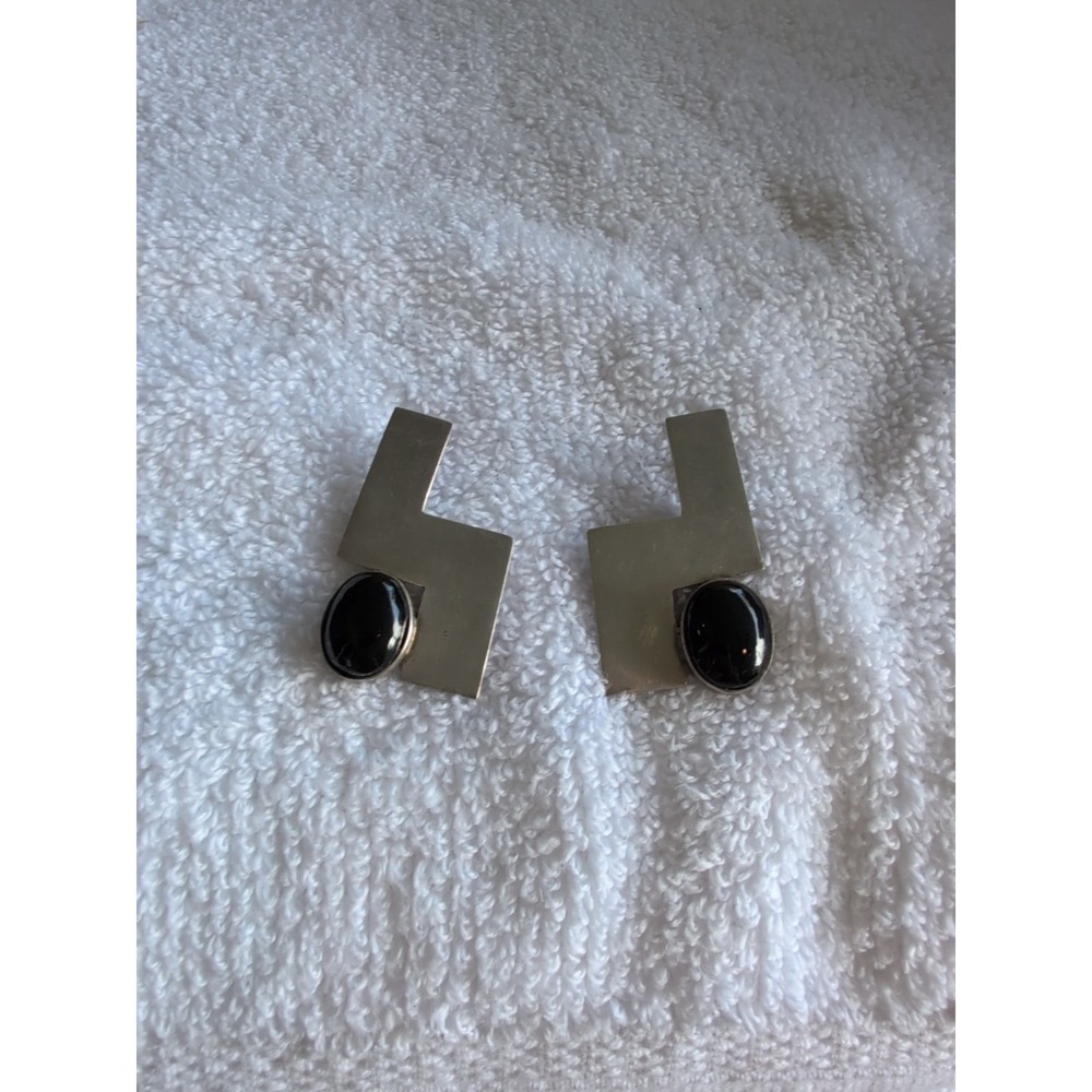 Fine sterling Silver J. Comes Earrings Onyx Mexico TC-38 Signed Sterling